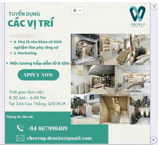 🆘 GẤP GẤP 🆘 Nha Khoa Quốc Tế CHEER UP TUYỂN DỤNG
