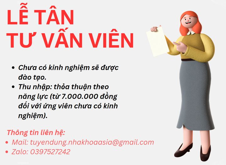 NHA KHOA ASIA tuyển dụng LỄ TÂN - TƯ VẤN VIÊN: