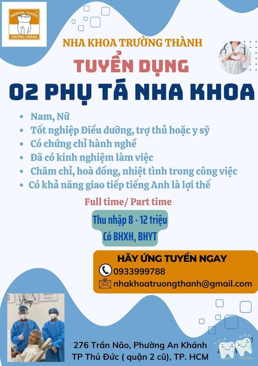 Nha khoa Trường Thành tuyển dụng Phụ tá Nha khoa 🧑‍⚕️