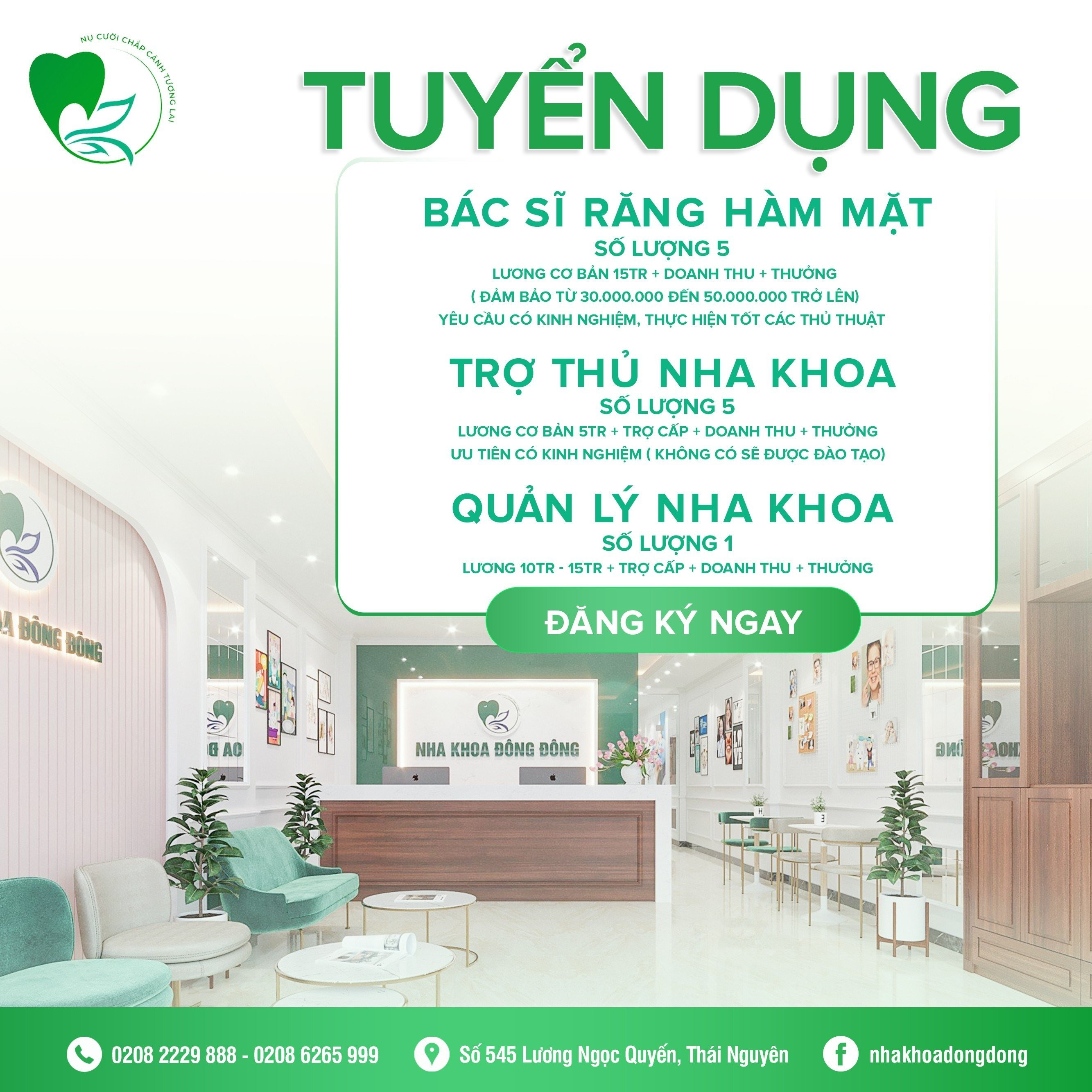 NHA KHOA ĐÔNG ĐÔNG - THÁI NGUYÊN CẦN TUYỂN: 