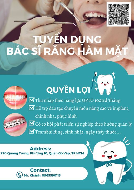 Thăng tiến sự nghiệp với cơ hội việc làm siêu hấp dẫn Tuyển dụng [GẤP]: BÁC SĨ RĂNG HÀM MẶT