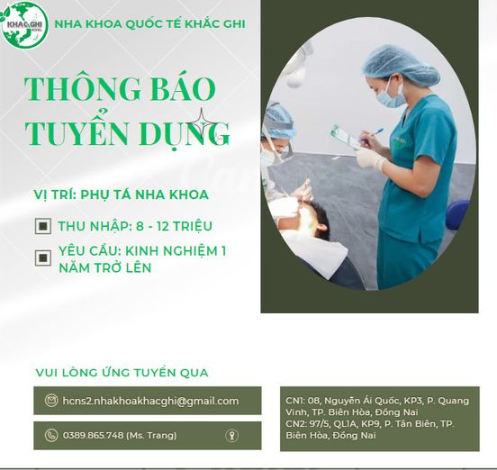 Nha Khoa Quốc Tế Khắc Ghi cần tuyển gấp Phụ Tá