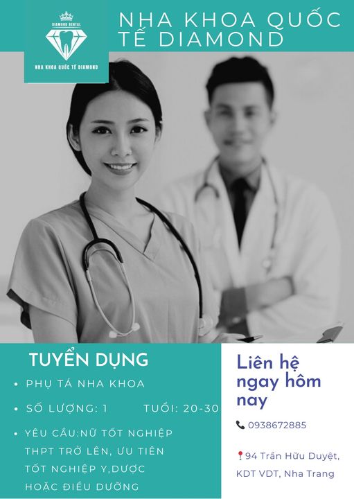 Nha khoa Diammond Nha Trang cần tuyển 1 vị trí, phỏng vấn vào làm ngay