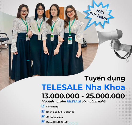 CẦU GIẤY - Mở thêm chi nhánh nên mình cần tìm thêm 2 bạn Telesale 👉 VỊ TRÍ: TELESALE ĐẶT LỊCH HẸN NHA KHOA