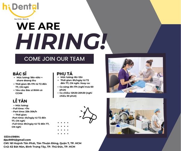 💢 TUYỂN DỤNG BÁC SĨ &amp; PHỤ HIDENTAL💢 💥BÁC SỸ RĂNG HÀM MẶT