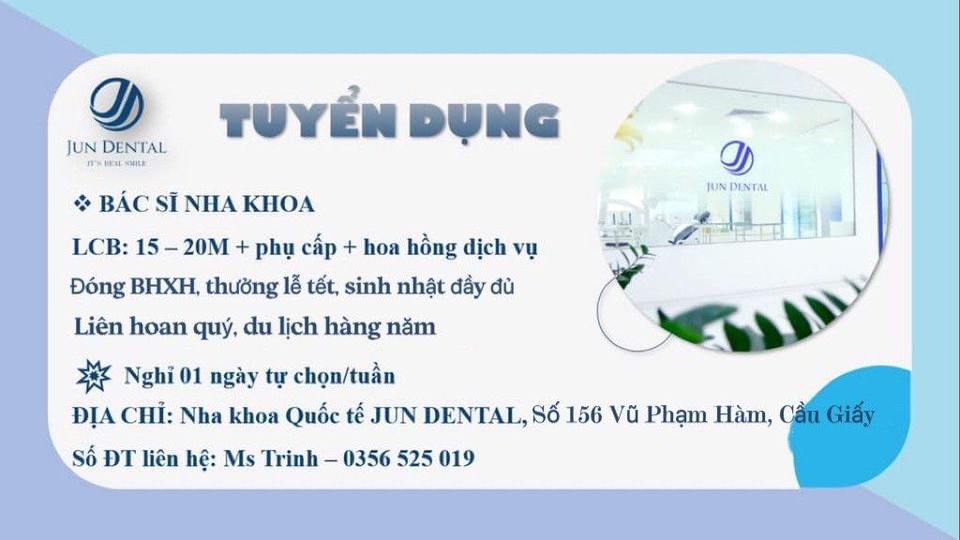 THÔNG BÁO TUYỂN DỤNG BÁC SĨ NHA KHOA [