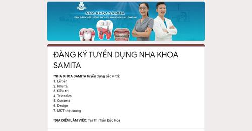 NHA KHOA SAMITA- ĐỨC HOÀ LONG AN CẦN TUYỂN PHỤ TÁ, LỄ TÂN Số lượng: 03