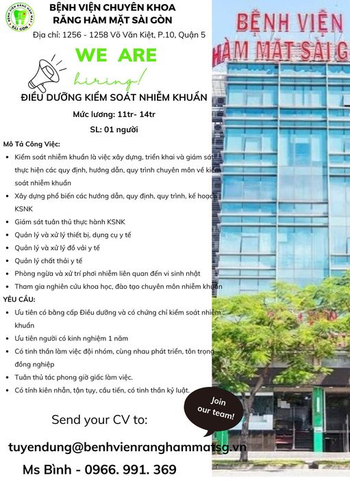 ỆNH VIỆN CHUYÊN KHOA RĂNG HÀM MẶT SÀI GÒN cần tuyển sau tết: