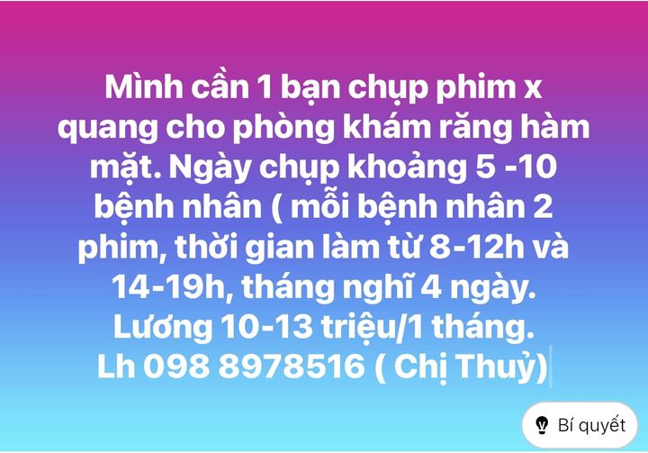 Mình cần 1 bạn chụp phim x quang cho phòng khám răng hàm mặt