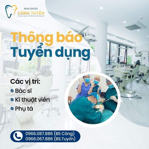 THÔNG BÁO TUYỂN DỤNG 5 Bác Sĩ, 5 KTV RHM, 10 phụ tá nha khoa, 1 lễ tân