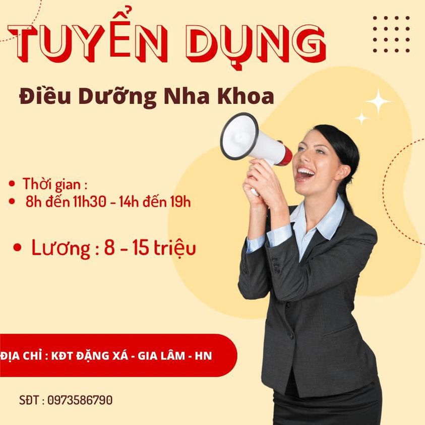 Do nhu cầu mở rộng phòng khám  TUYỂN DỤNG :10 Phụ tá nha khoa đi làm ngay
