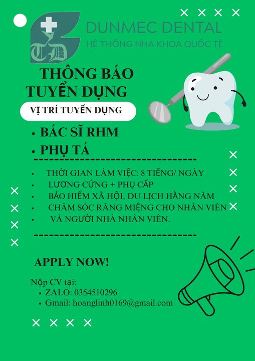 Nha khoa Dunmec Dental [HCM-Phú Nhuận] Tuyển dụng: *Bác sĩ RHM