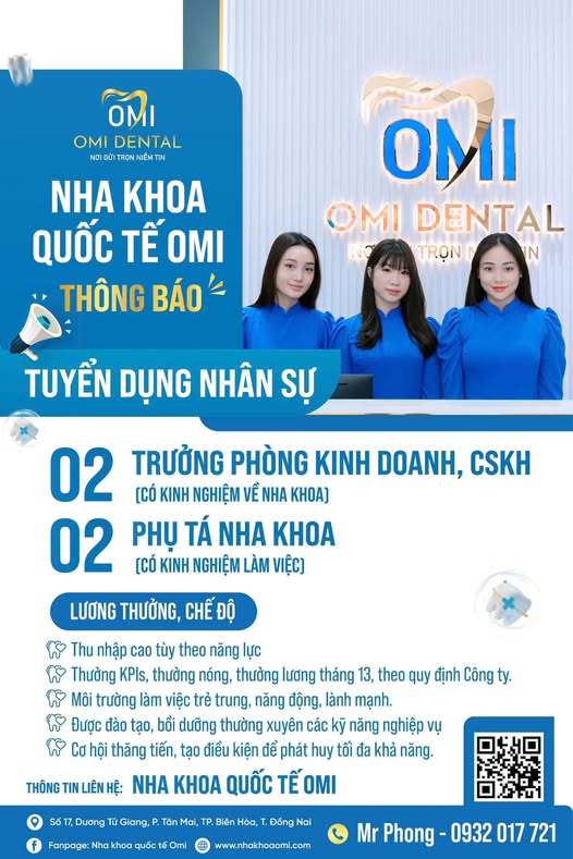 Tuyển dụng 2 Trưởng Phòng kinh doanh - CSKH 2 Phụ Tá nha khoa 