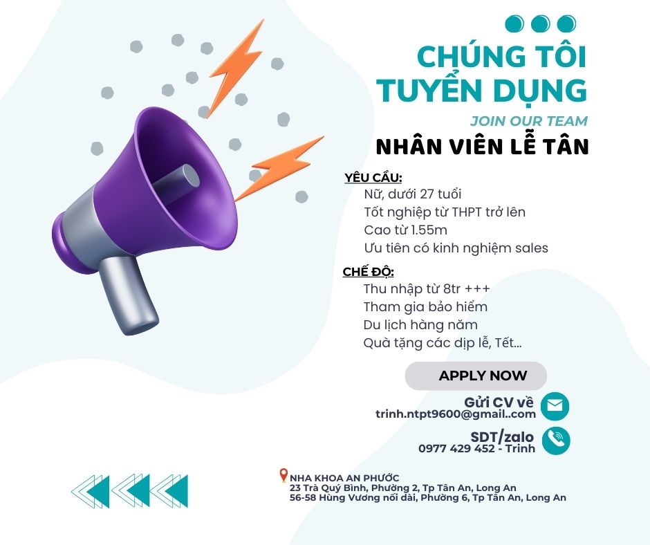 TUYỂN DỤNG NHÂN VIÊN LỄ TÂN - LÀM VIỆC TẠI TÂN AN, LONG AN