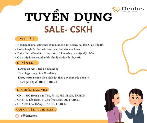 NHA KHOA DENTOS TUYỂN DỤNG NHÂN VIÊN CSKH