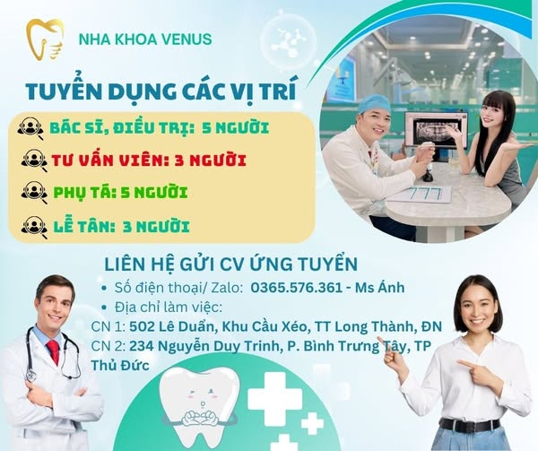 NHA KHOA VENUS TUYỂN DỤNG NHIỀU VỊ TRÍ - tHU NHẬP HẤP DẪN