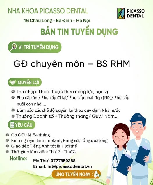 HÀ NỘI [Hệ thống Nha khoa Picasso Dental] CẦN TUYỂN