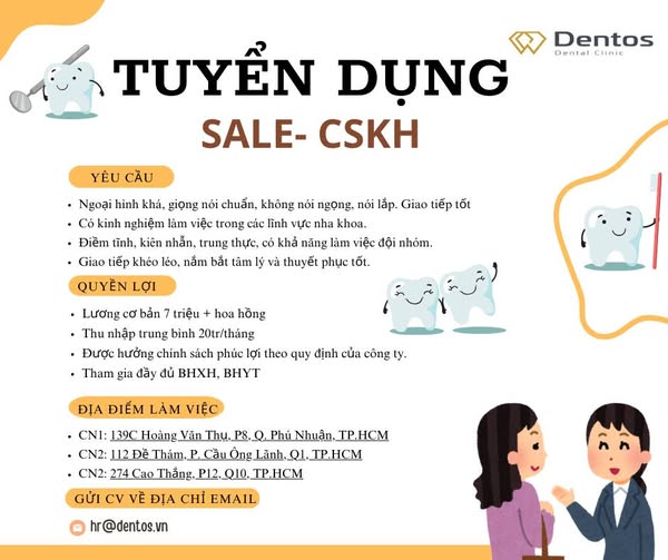 NHA KHOA DENTOS TUYỂN DỤNG NHÂN VIÊN CSKH
