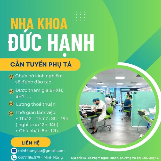 Nha khoa Đức Hạnh cần tuyển phụ tá