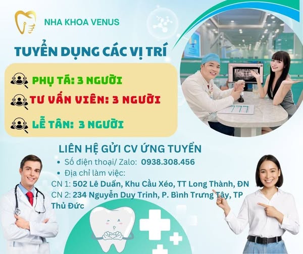 NHA KHOA VENUS TUYỂN DỤNG NHIỀU VỊ TRÍ - THU NHẬP HẤP DẪN