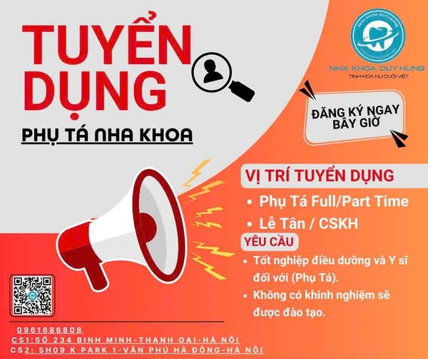 Hệ thống Nha khoa Duy Hưng cần tuyển Nhân viên Lễ tân đi làm ngay: 