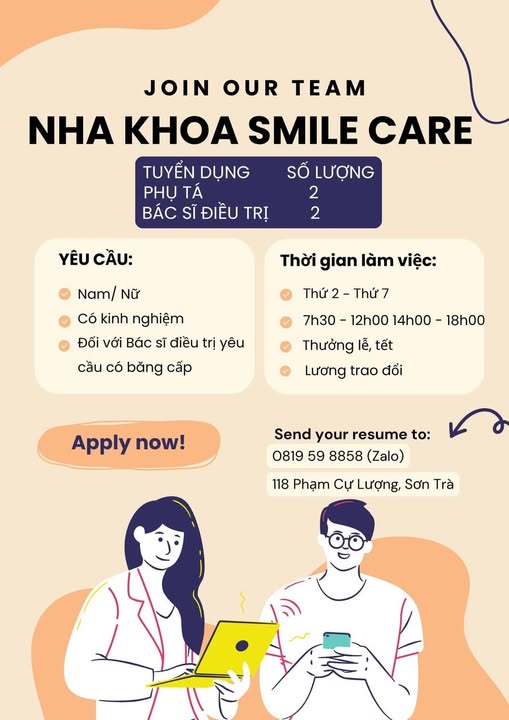 NHA KHOA THẨM MỸ ĐÀ NẴNG cần tuyển: GẤP 👉 1 BÁC SỸ NAM- 1 BÁC SỸ NỮ 