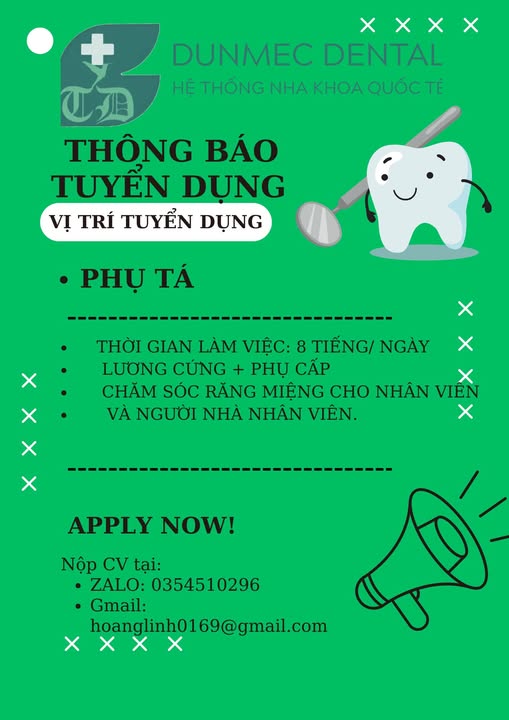 TUYỂN DỤNG PHỤ TÁ NHA KHOA