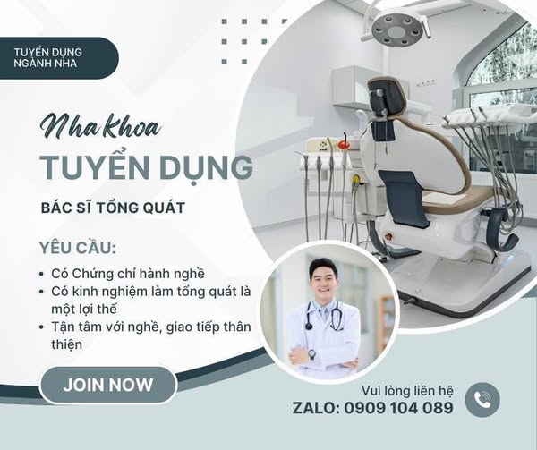 TUYỂN DỤNG BÁC SĨ NHA KHOA – THU NHẬP HẤP DẪN LÊN ĐẾN 100 TRIỆU/THÁNG
