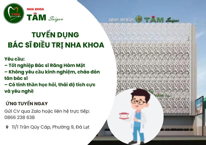 TUYỂN DỤNG BÁC SĨ ĐIỀU TRỊ NHA KHOA