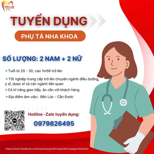 THÔNG BÁO TUYỂN DỤNG – 4 PHỤ TÁ NHA KHOA (NAM/NỮ)