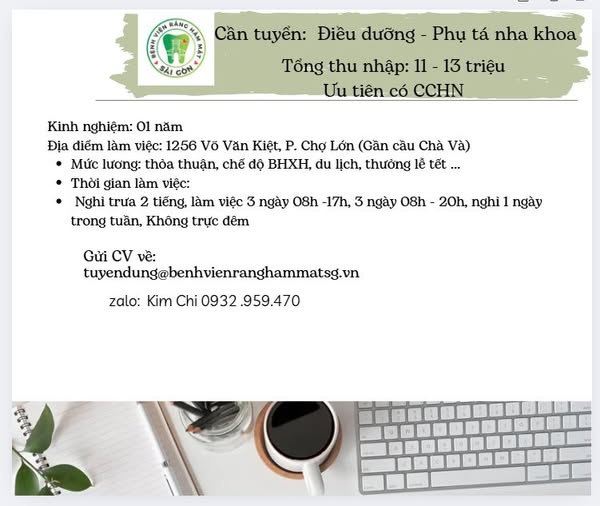 BỆNH VIỆN RĂNG HÀM MẶT SÀI GÒN #1256_Võ_Văn_Kiệt_P_Chợ_Lớn Cần tuyển: