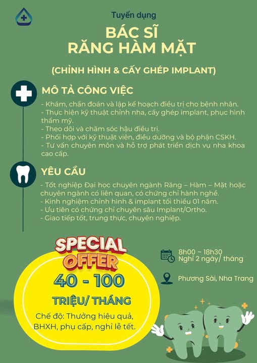 NHA KHOA DUY TÂM TUYỂN DỤNG BÁC SĨ RĂNG HÀM MẶT 