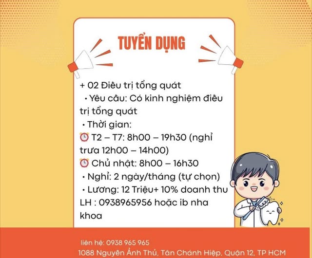 [Tuyển dụng ] Việt pháp smile bổ sung : + 02 Điều trị tổng quát