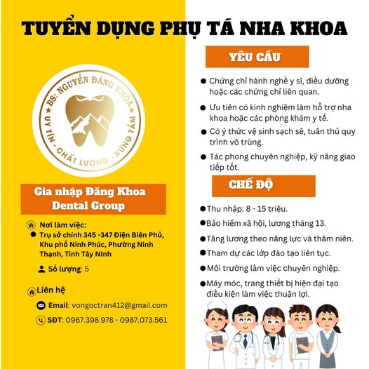 TUYỂN DỤNG PHỤ TÁ NHA KHOA - NHA KHOA ĐĂNG KHOA