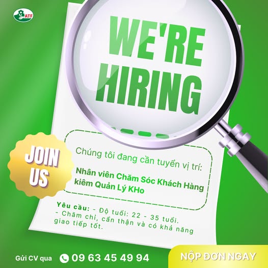 TUYỂN DỤNG NHÂN VIÊN CHĂM SÓC KHÁCH HÀNG KIÊM QUẢN LÝ KHO 